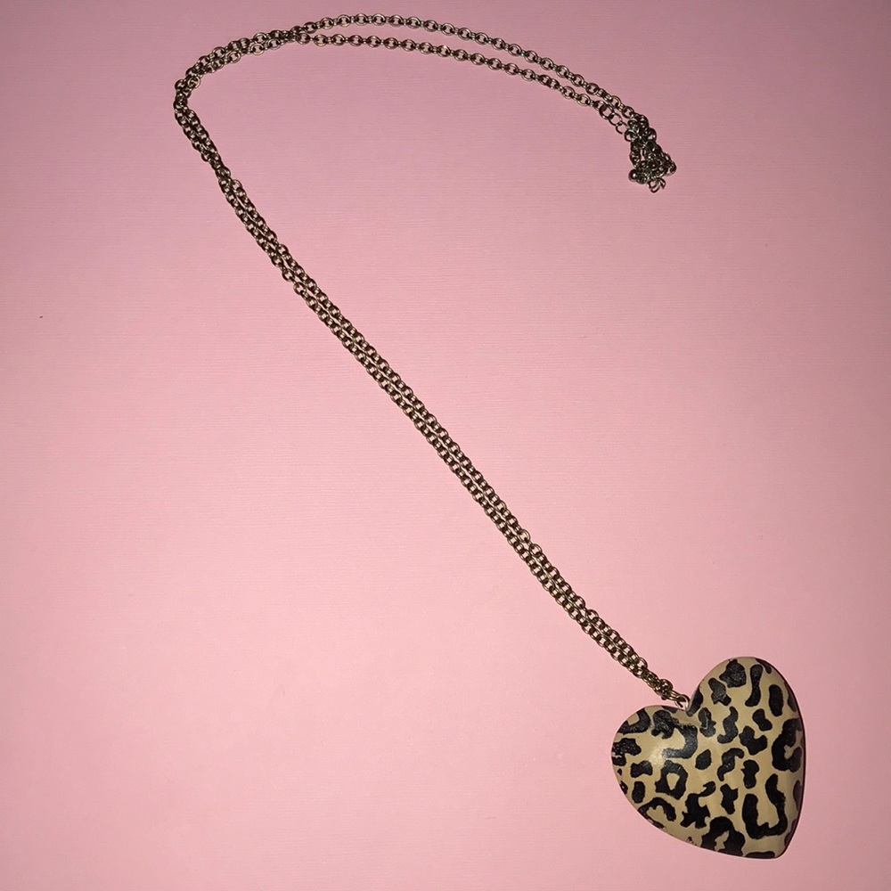 leopard print heart necklace